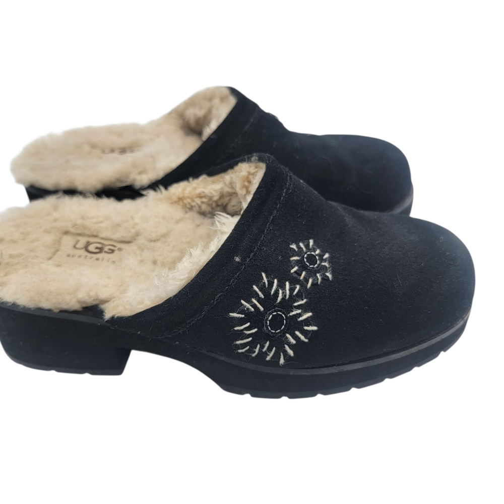 UGG Black Suede Shearling-Lined Clogs